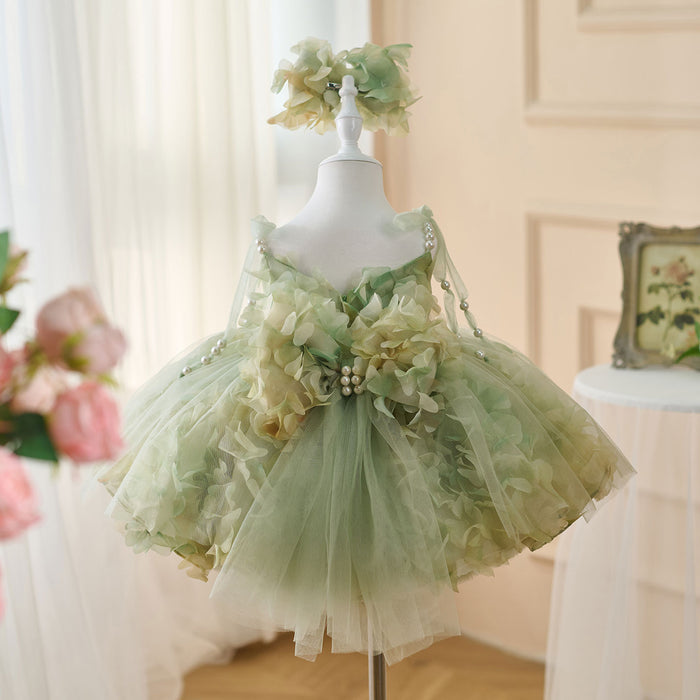 Scoop Pearl Sling Flower Girl Dress With Bow Sleeveless D053