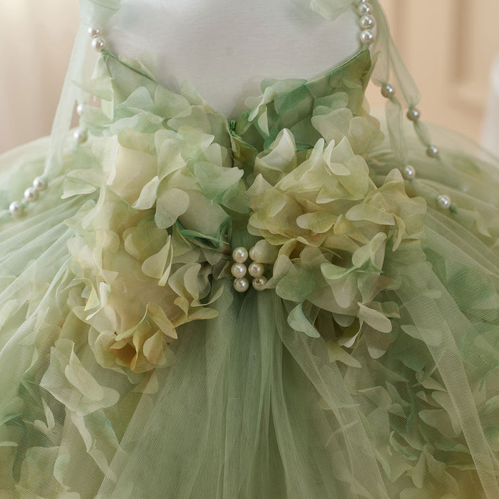 Scoop Pearl Sling Flower Girl Dress With Bow Sleeveless D053
