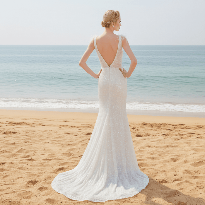 Sequin Mermaid Wedding Dress with a Illusion Neckline - Rosymae