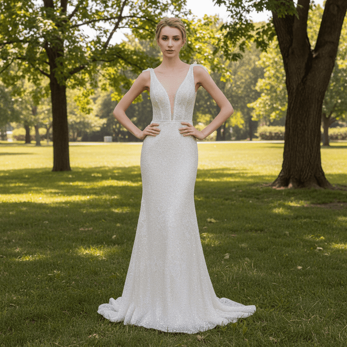 Sequin Mermaid Wedding Dress with a Illusion Neckline - Rosymae