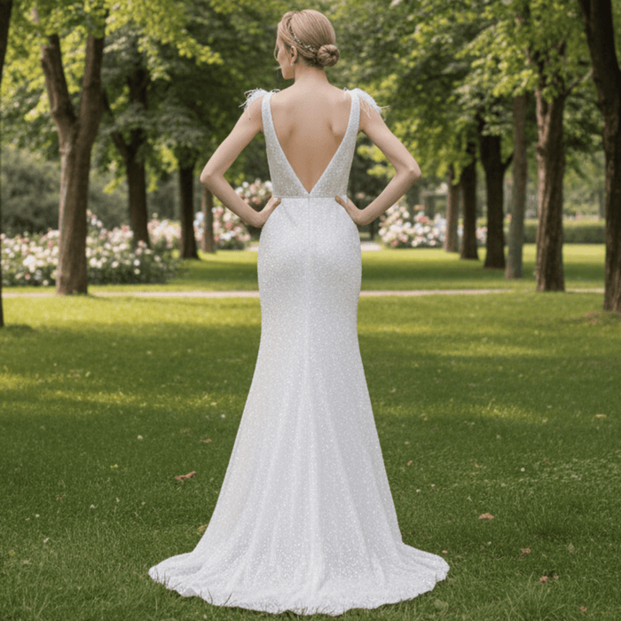 Sequin Mermaid Wedding Dress with a Illusion Neckline - Rosymae