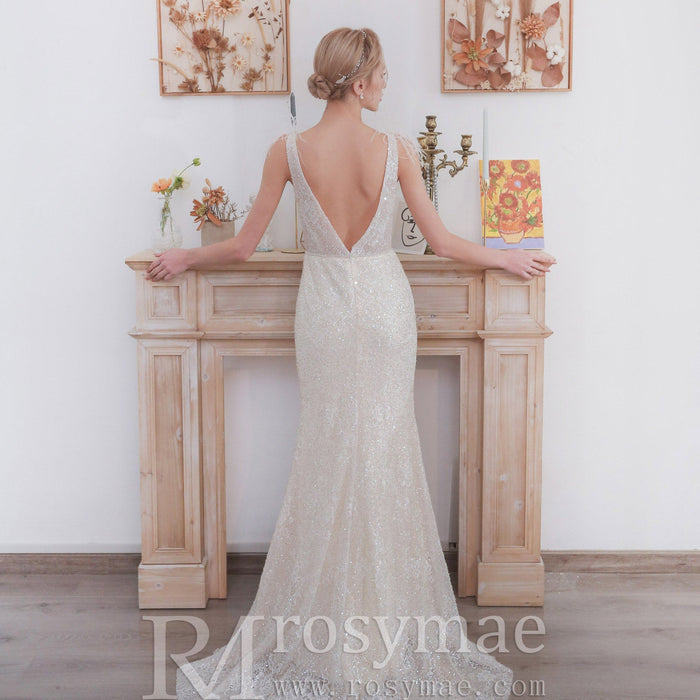 Sequin Mermaid Wedding Dress with a Illusion Neckline - Rosymae