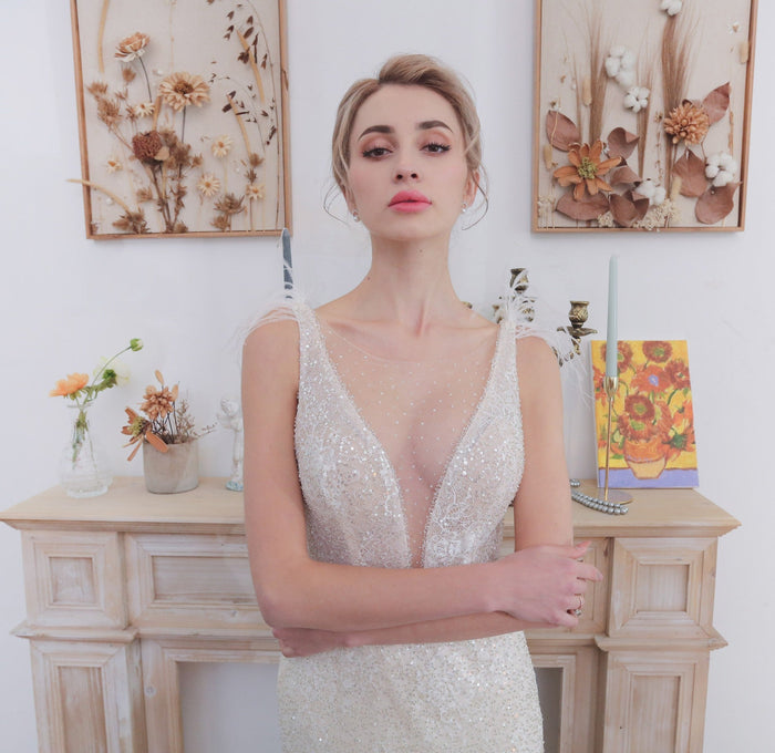 Sequin Mermaid Wedding Dress with a Illusion Neckline - Rosymae