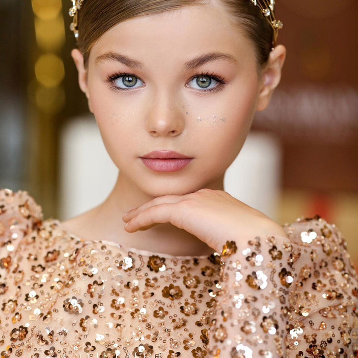 Sequins Burgundy Beading Long Sleeve Girl Dress J109