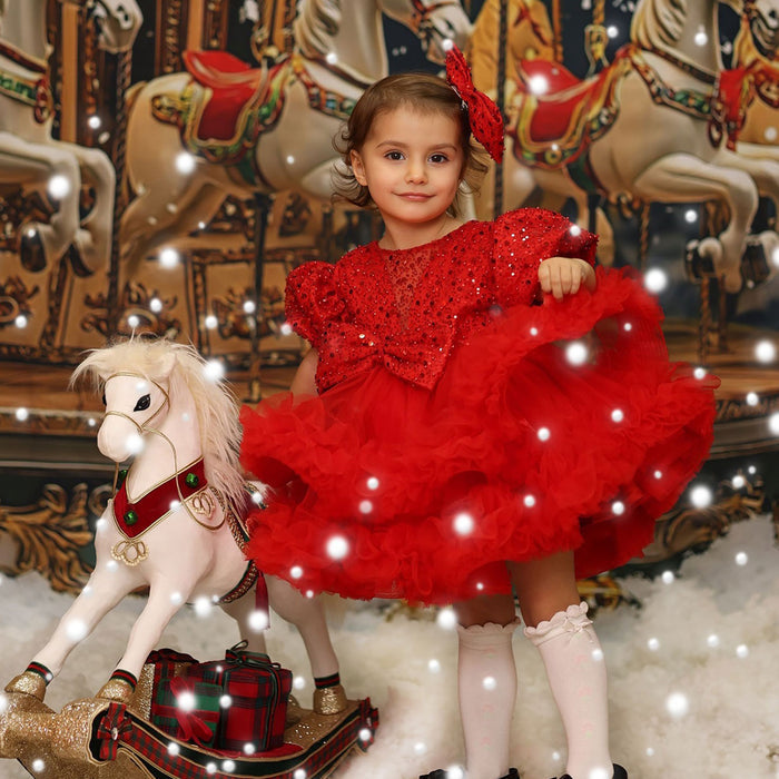 Sequins Lilac Knee Length Princess Flower Girl Dress J286