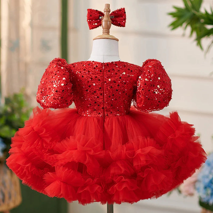 Sequins Lilac Knee Length Princess Flower Girl Dress J286