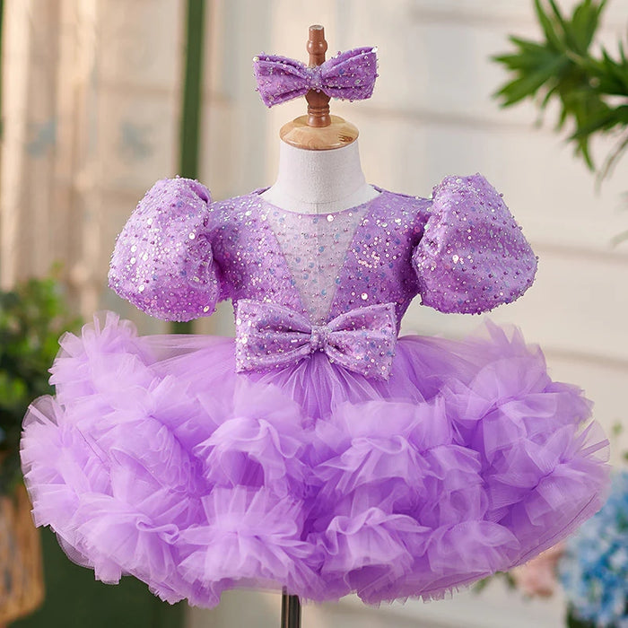 Sequins Lilac Knee Length Princess Flower Girl Dress J286
