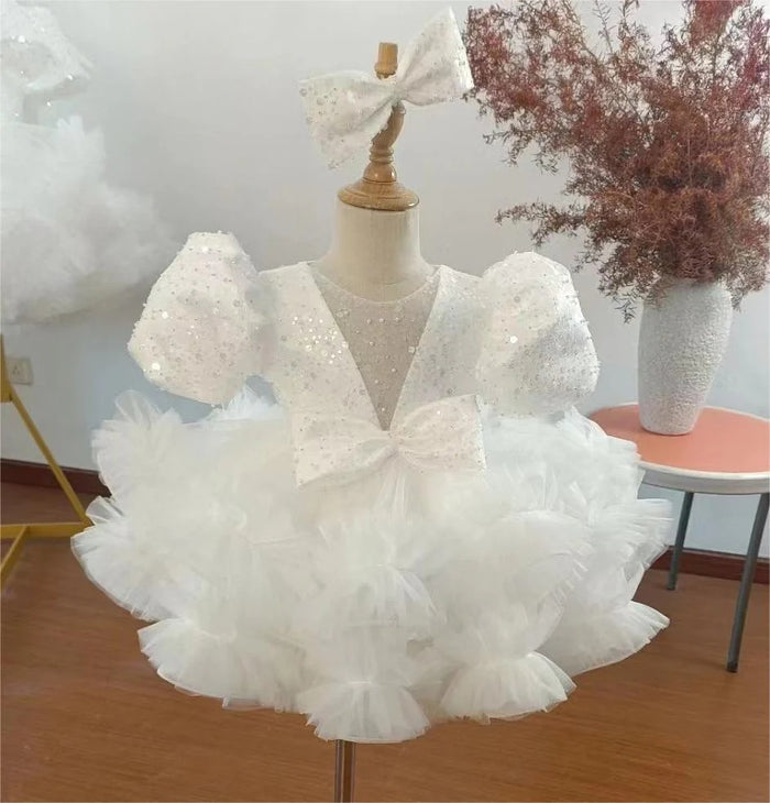 Sequins Lilac Knee Length Princess Flower Girl Dress J286