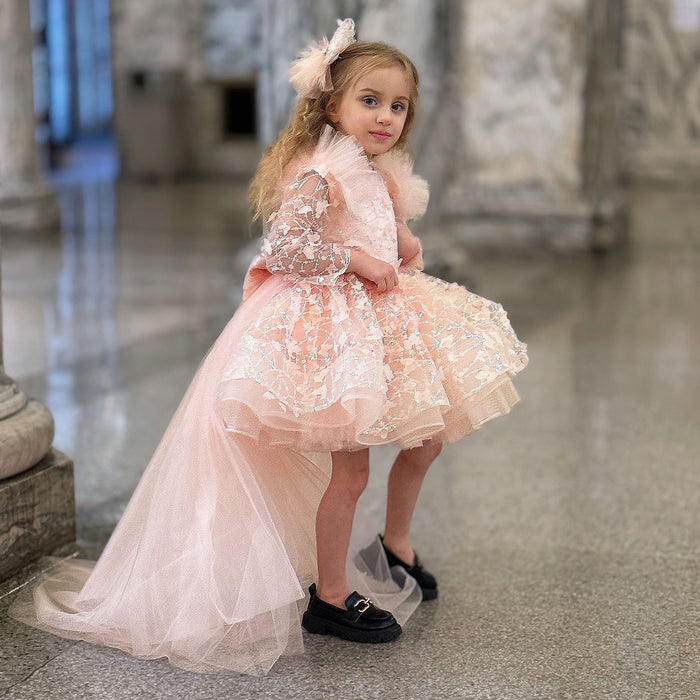 Sequins Lilac Long Sleeve Girl Dress Knee Length J287