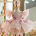 Sequins  Princess Yellow Girl Dress Knee Length Puffy Sleeve J258