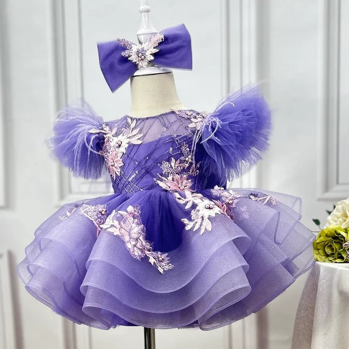 Sequins  Princess Yellow Girl Dress Knee Length Puffy Sleeve J258