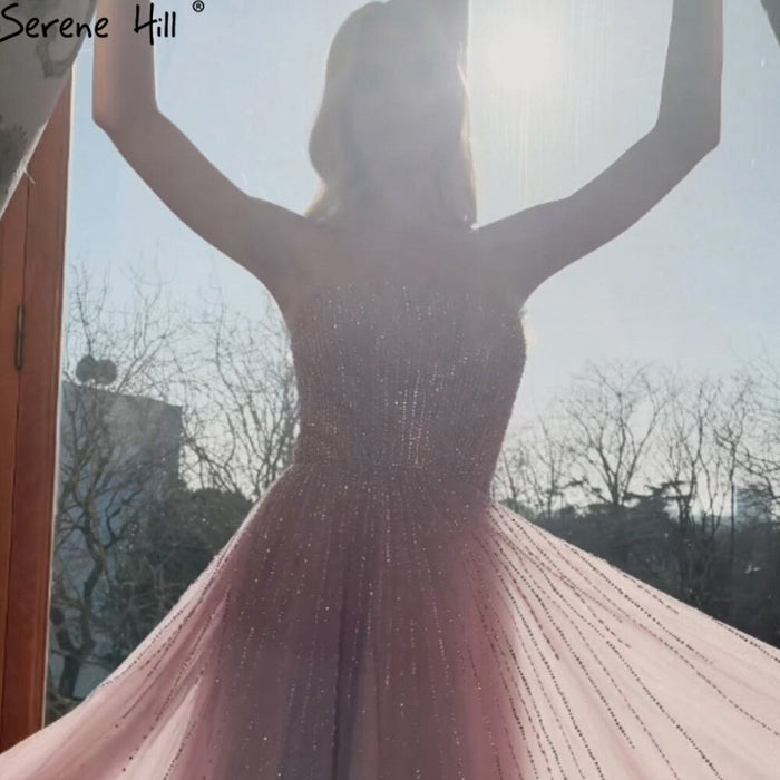 Serene Hill Pink A-Line Luxury Evening Dresses Gowns 2021 Beaded Sleeveless For Women Wedding Party LA71239 - SERENE HILL