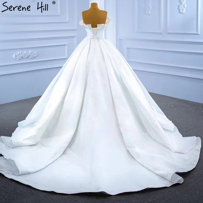 Serene Hill White Satin Sexy Wedding Dresses 2025 High-end Beaded Pearls Bridal Dress HM67267 Cusotm Made - SERENE HILL