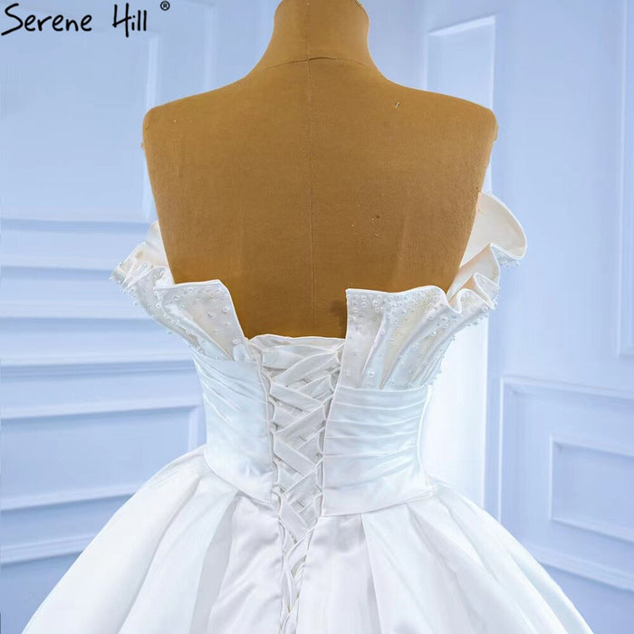Serene Hill White Satin Sexy Wedding Dresses 2025 High-end Beaded Pearls Bridal Dress HM67267 Cusotm Made - SERENE HILL