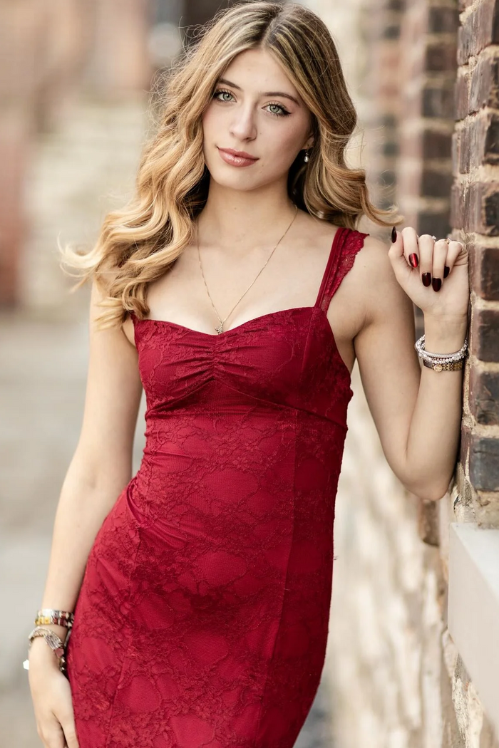 Sheath Double Straps Lace Appliques Sleeveless High Slit Long Prom Dress