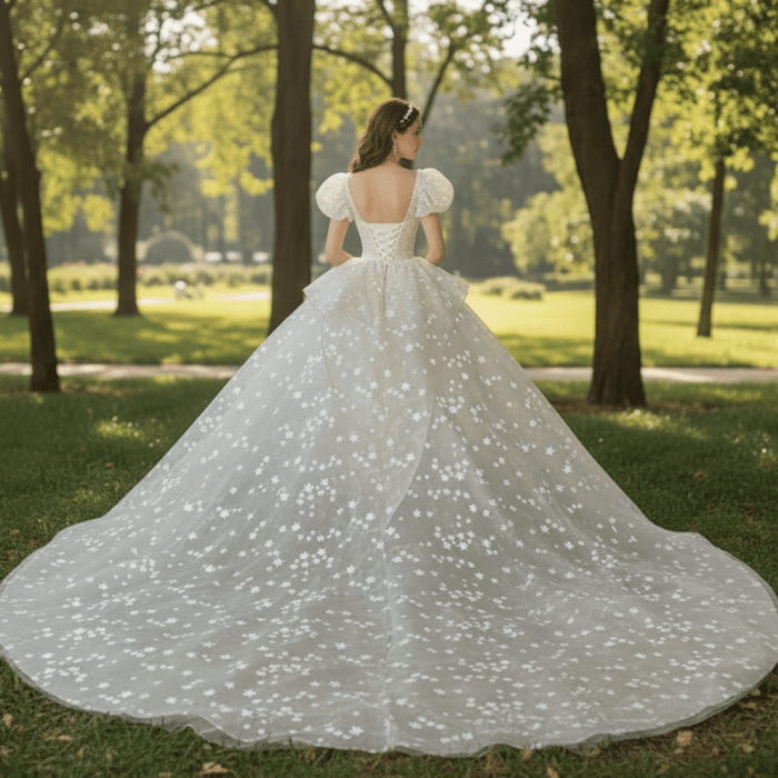 Short Puff Sleeve Ballgown Wedding Dresses Princess Wedding Gowns - Rosymae