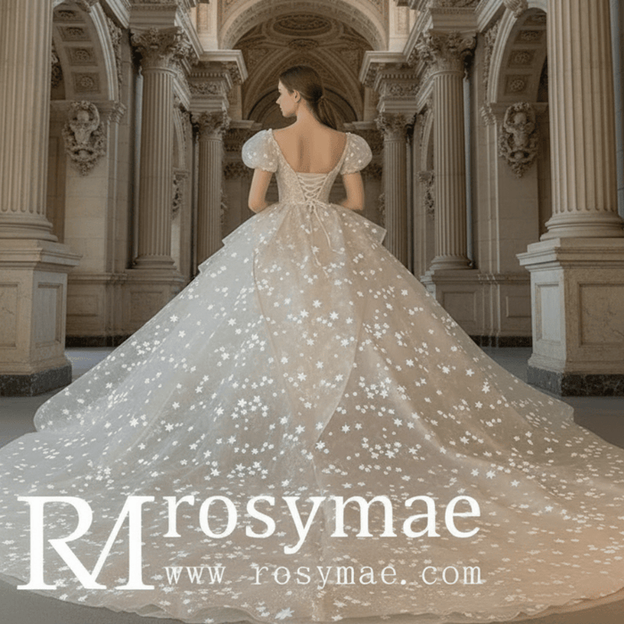 Short Puff Sleeve Ballgown Wedding Dresses Princess Wedding Gowns - Rosymae