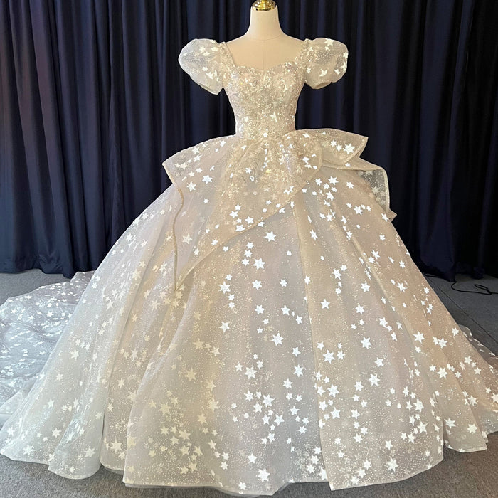 Short Puff Sleeve Ballgown Wedding Dresses Princess Wedding Gowns - Rosymae