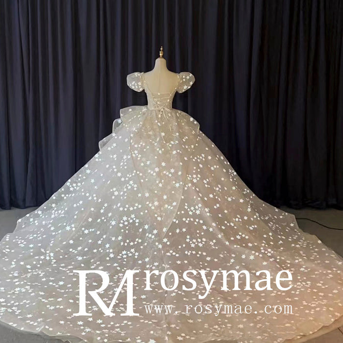 Short Puff Sleeve Ballgown Wedding Dresses Princess Wedding Gowns - Rosymae