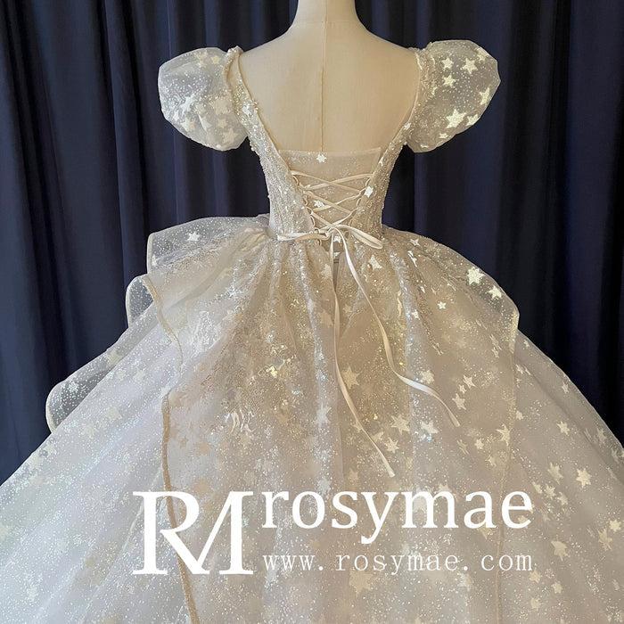 Short Puff Sleeve Ballgown Wedding Dresses Princess Wedding Gowns - Rosymae