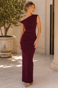 Simple One Shoulder Satin Pleats Sleeveless Column Prom Evening Dress