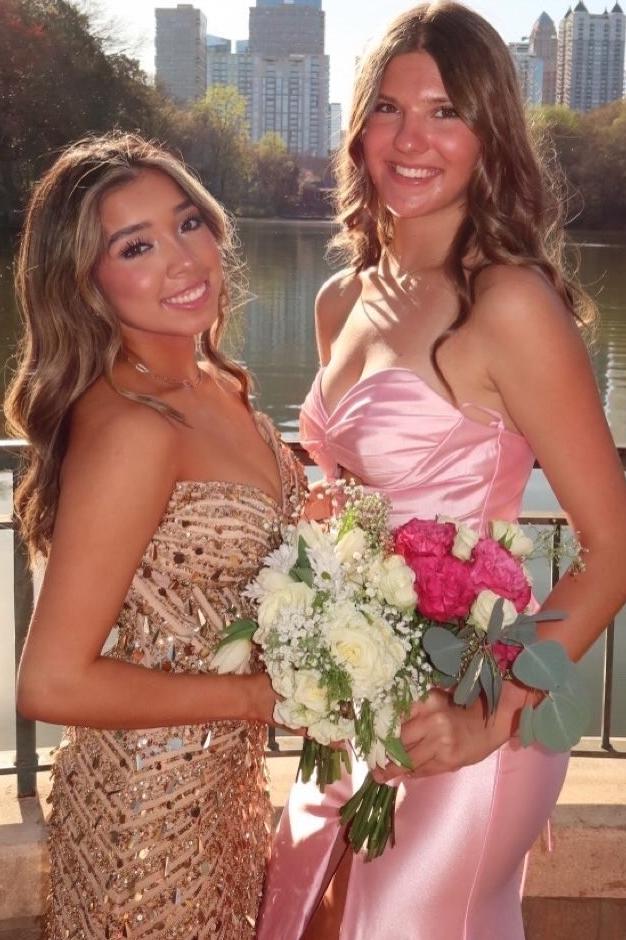 Simple Pink Twist Strapless Pleats Satin Long Prom Dress with Slit