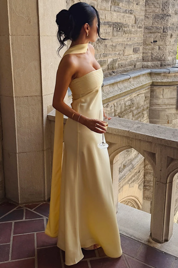 Simple Strapless Satin Sleeveless Fitted Long Formal Prom Dress