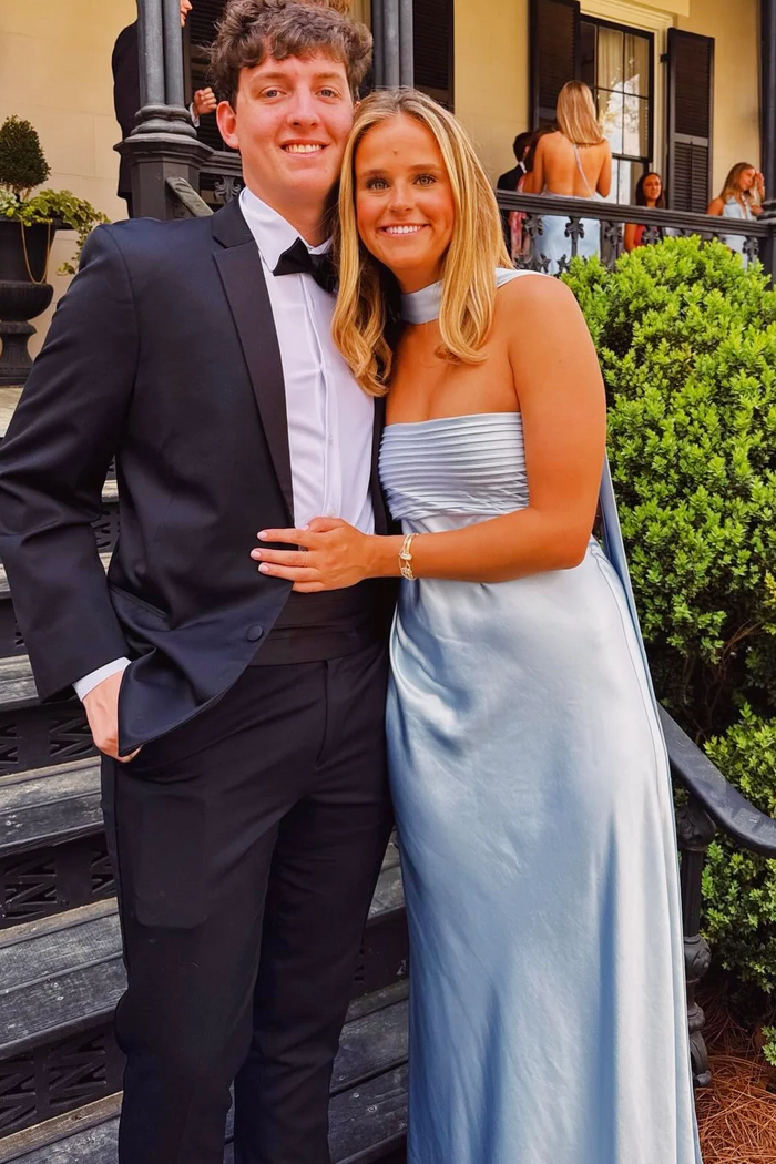 Simple Strapless Satin Sleeveless Fitted Long Formal Prom Dress