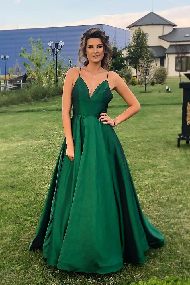 Simple Straps Hunter Long Prom Dress with Empire Waist