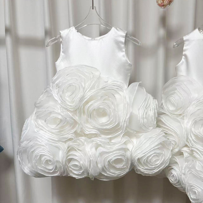 Sleeveless Satin Top 3D Flower Girl Dress Lilac D060