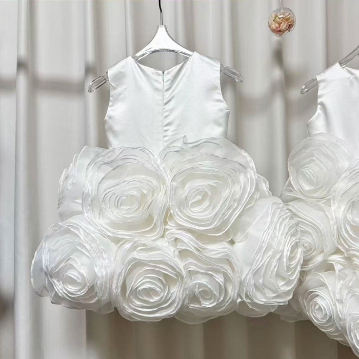 Sleeveless Satin Top 3D Flower Girl Dress Lilac D060