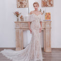 Spaghetti Strap Mermaid Grid Pattern Lace Bridal Wedding Dress - Rosymae