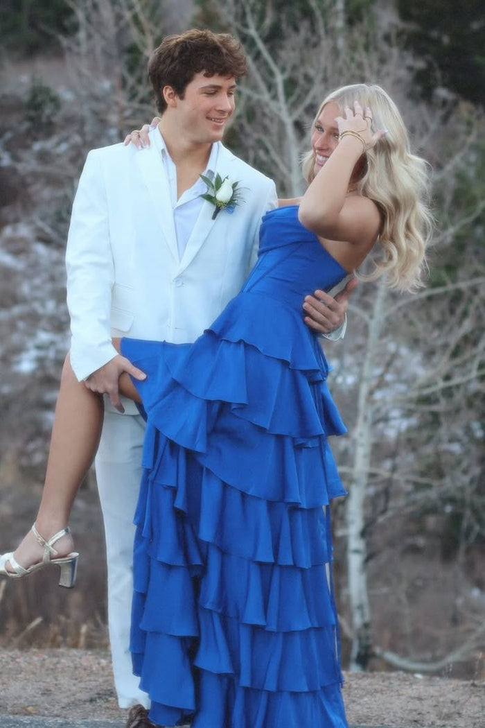 Spaghetti Straps A-Line V-Neck Ruffles Empire-Waist Satin Prom Dress