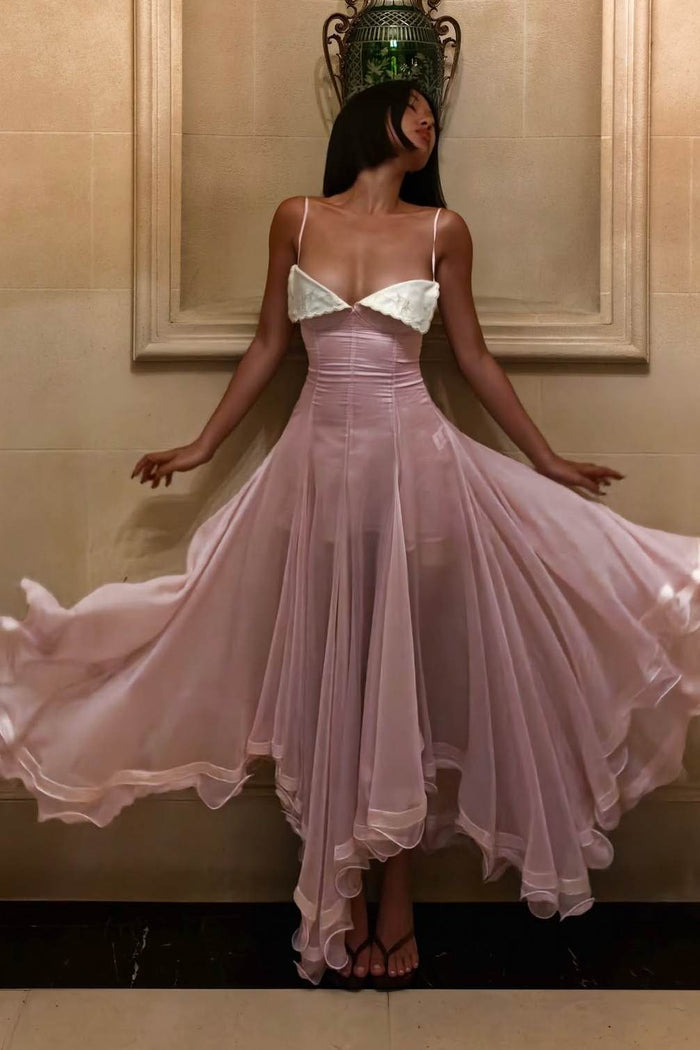 Spaghetti Straps A-Line V-Neck Ruffles Sleeveless Prom Party Dress