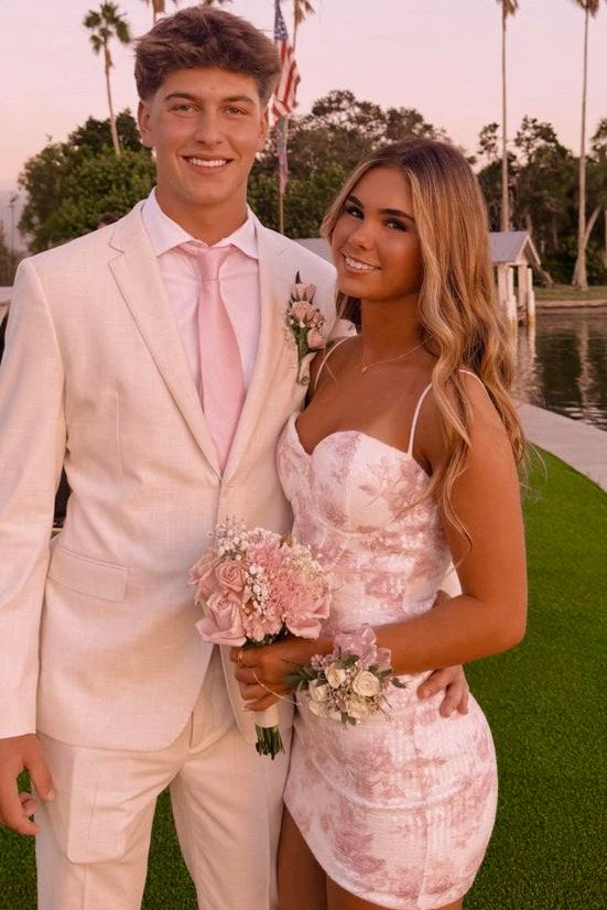 Spaghetti Straps Tight Sweetheart Sequins Appliques Short Homecoming Dress