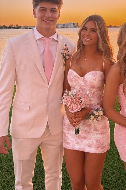 Spaghetti Straps Tight Sweetheart Sequins Appliques Short Homecoming Dress