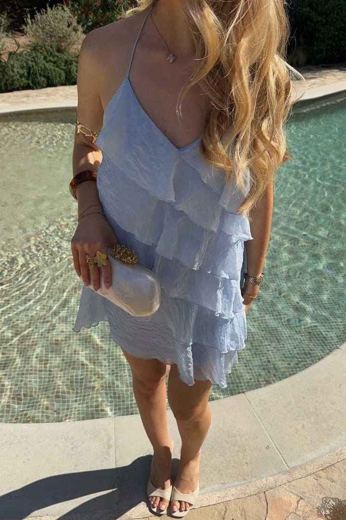 Spaghetti Straps V-Neck Ruffles Chiffon Sleeveless Short Homecoming Dress