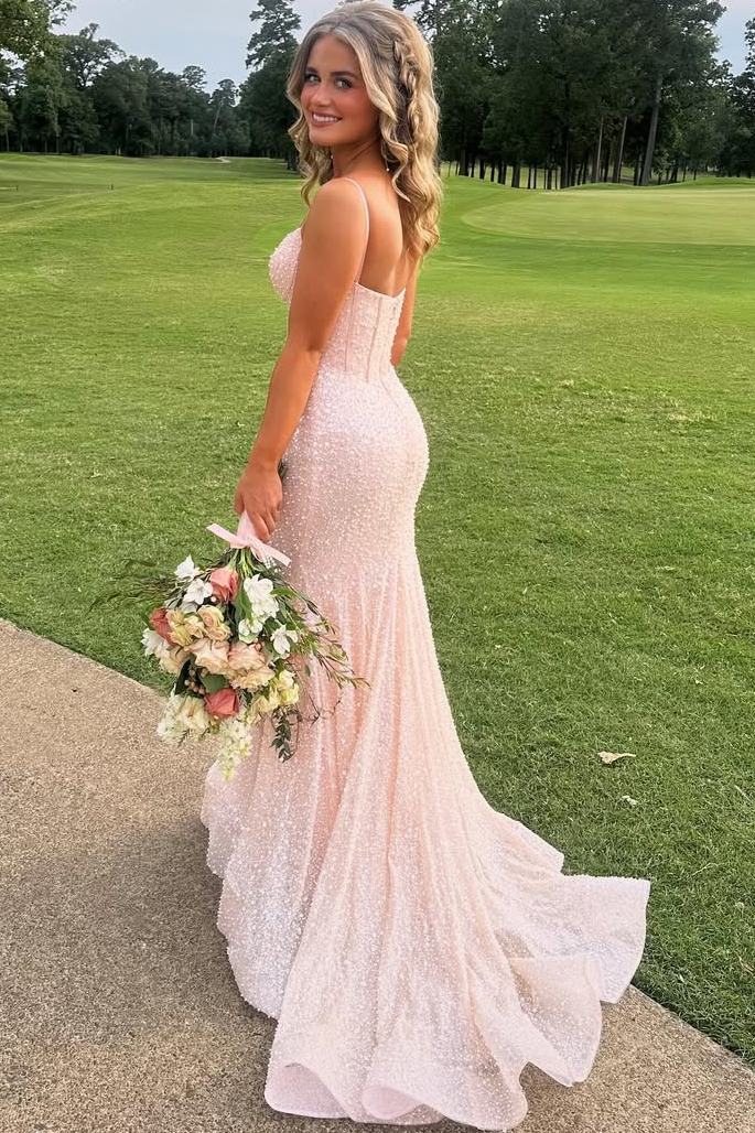 Spaghetti Straps V-Neck Sequins Mermaid Sleeveless Prom Dress