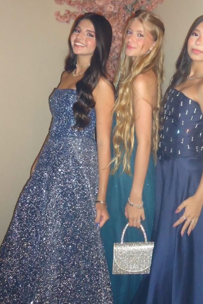 Sparkly A-Line Strapless Empire-Waist Sleeveless Long Prom Dress