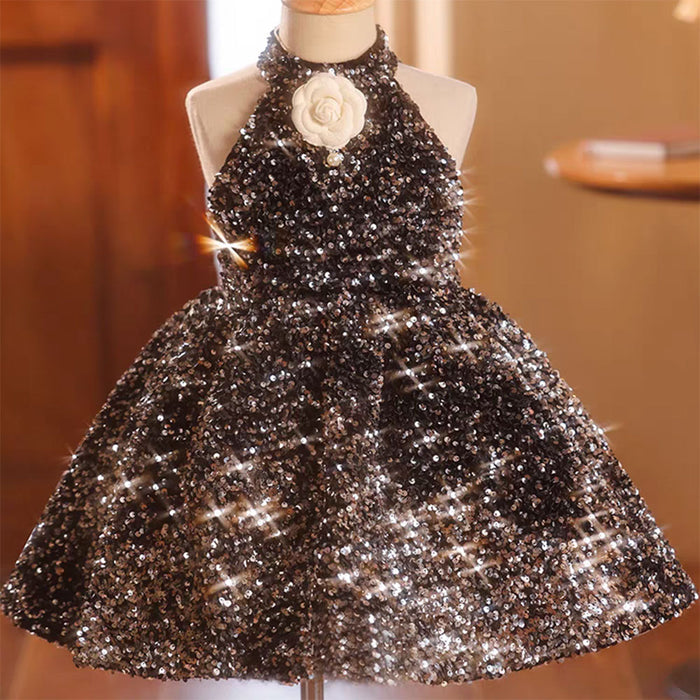 Sparkly Black Princess Girl Dress for Birthday Holiday Party J036