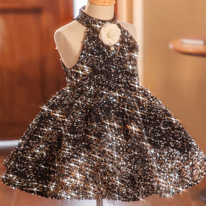Sparkly Black Princess Girl Dress for Birthday Holiday Party J036