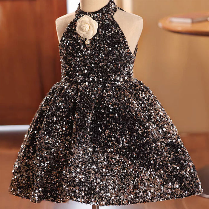 Sparkly Black Princess Girl Dress for Birthday Holiday Party J036