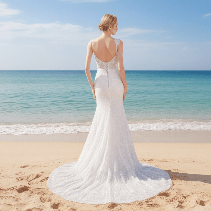 Sparkly Tank Strapy Sequins Mermaid Wedding Dress - Rosymae