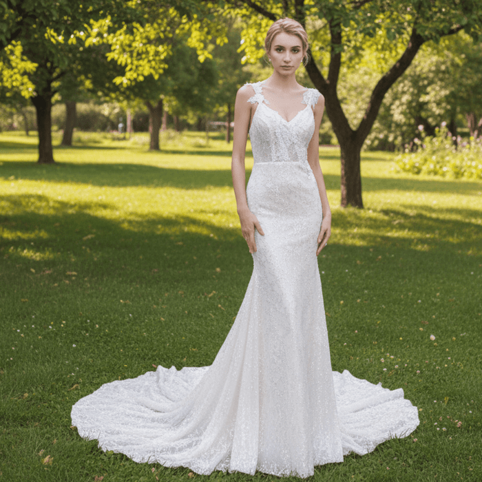 Sparkly Tank Strapy Sequins Mermaid Wedding Dress - Rosymae