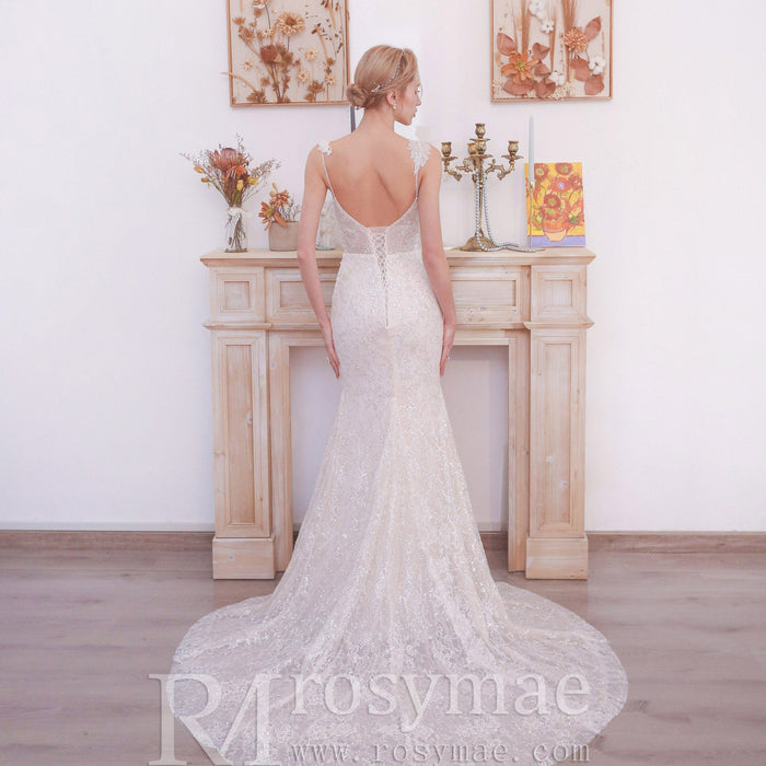 Sparkly Tank Strapy Sequins Mermaid Wedding Dress - Rosymae