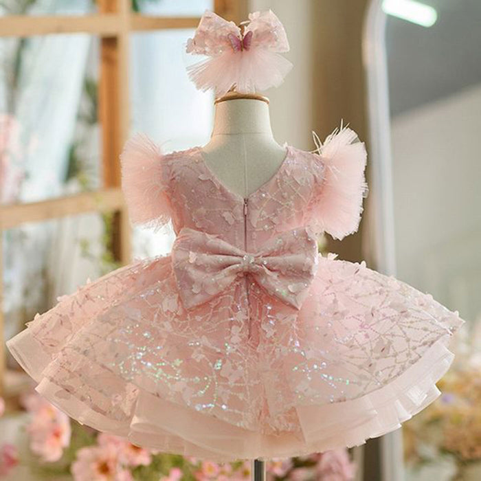Sparkly White Girl Dress Pink Knee Length for Birthday Party J268