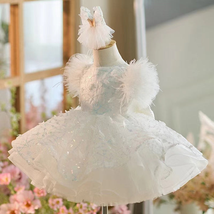 Sparkly White Girl Dress Pink Knee Length for Birthday Party J268
