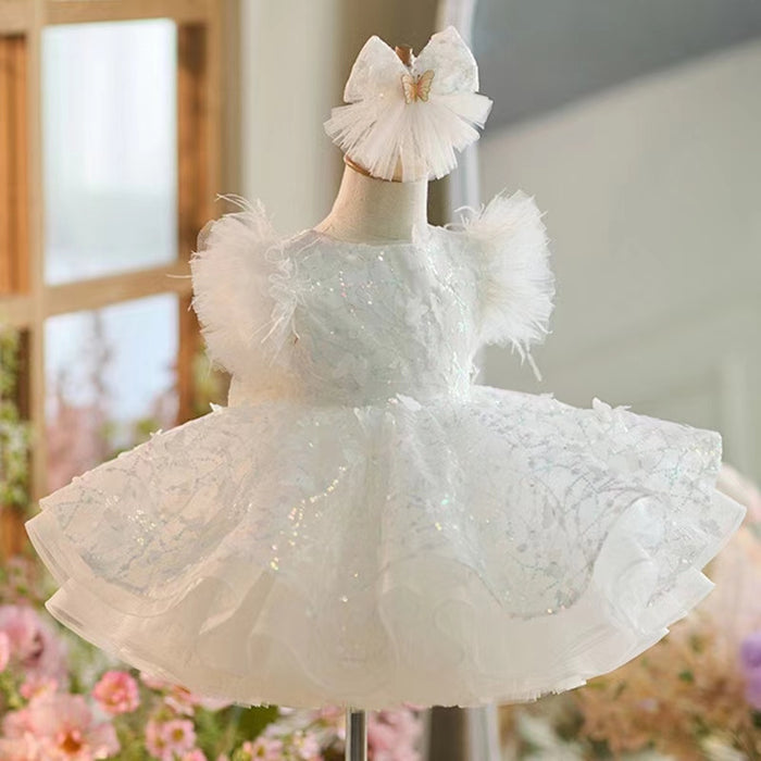 Sparkly White Girl Dress Pink Knee Length for Birthday Party J268