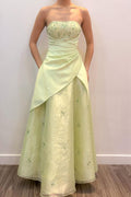 Strapless A-Line Scoop Neck Pleats Empire-Waist Sleeveless Long Prom Dress