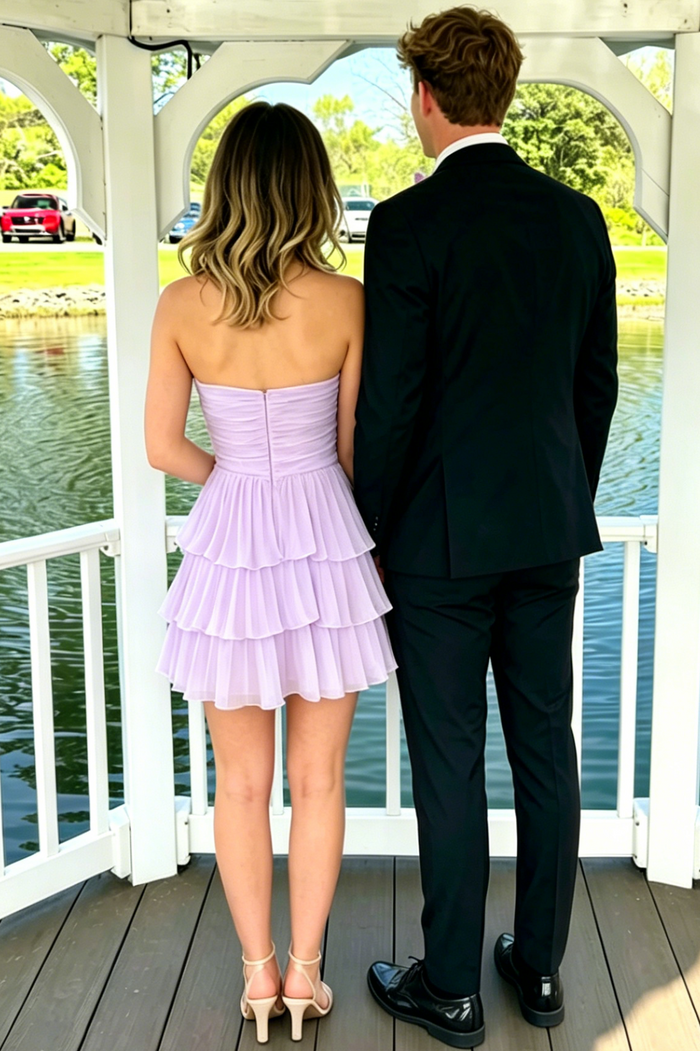 Strapless A-Line Sweetheart Empire-Waist Layered Chiffon Sleeveless Short Homecoming Dress